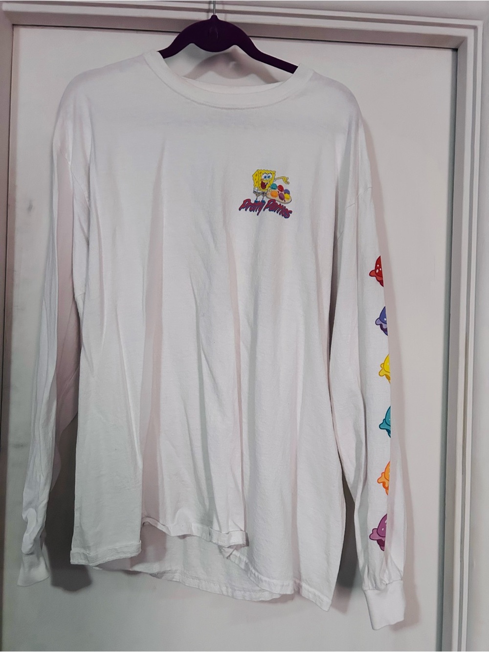 SpongeBob Squarepants White Long-Sleeve Tee with Multicolor Sleeve Characters